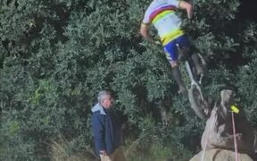Cyclist Crashes Into Man While Attempting Stunt