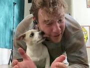 Guy Shows Core Workout Routine With Puppy