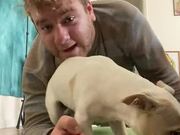 Guy Shows Core Workout Routine With Puppy