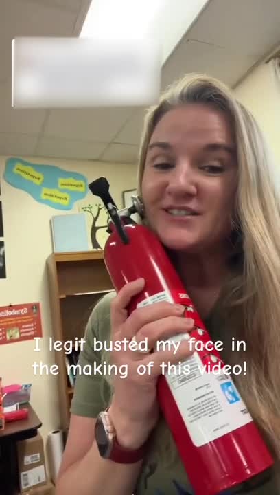 Woman Accidentally Hits Lip With Fire Extinguisher