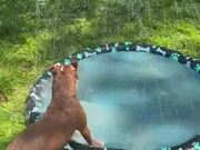 Dog Enjoys Jumping Into Kid's Splash Pad