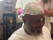 Dad Struggles While Girl Pulls Wax Off His Head