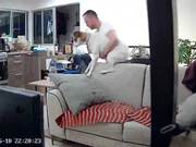 Guy Carries Dog Out of Apartment During Earthquake