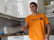 Guy Bangs Head While Flipping Pancake