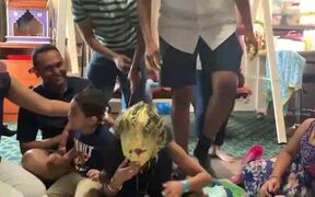 Brother Gets Scared by Sister's Cake-Smeared Face