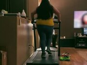 Girl Running on Treadmill Falls While Getting Down