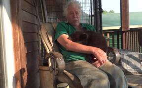 Baby Bear Climbs in Man's Lap and Cuddles With Him