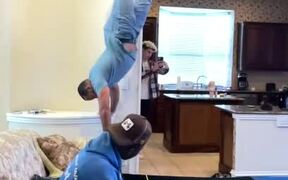 Man Performs Backflips in Living Room