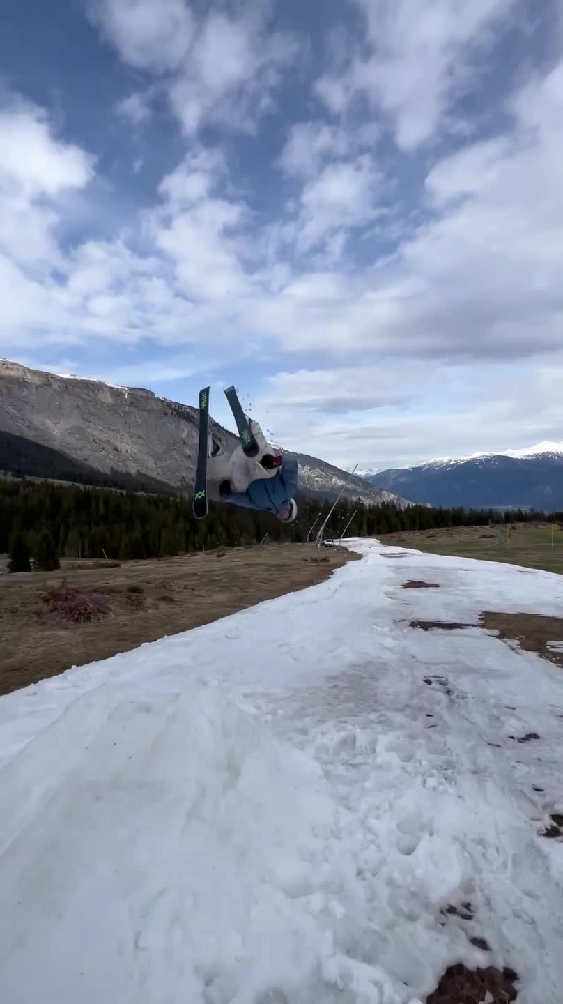 Skier Performs Flips From Nine Small Ramps