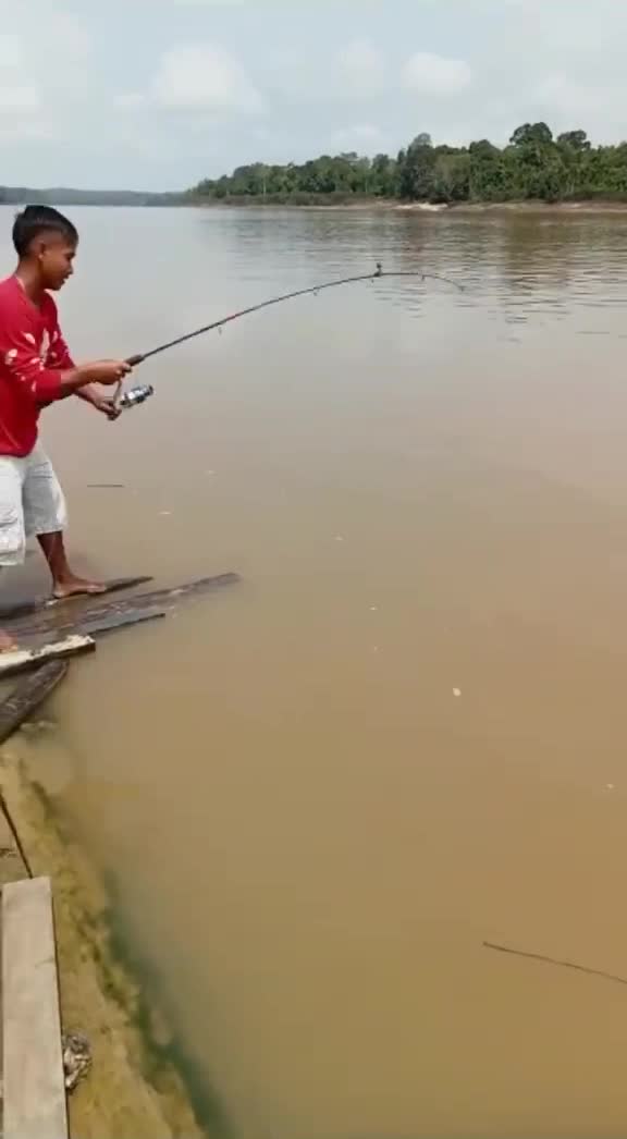 Man Falls Into Water While Pulling Out Fishing Rod