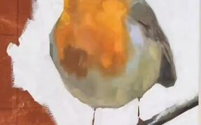 Artist Paints Robin Bird on Canvas