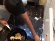 Guy Flipping Eggs in Pan Accidentally Drops It