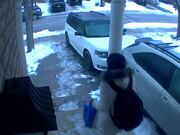 Girl Slips and Falls on Snow Covered Stairs