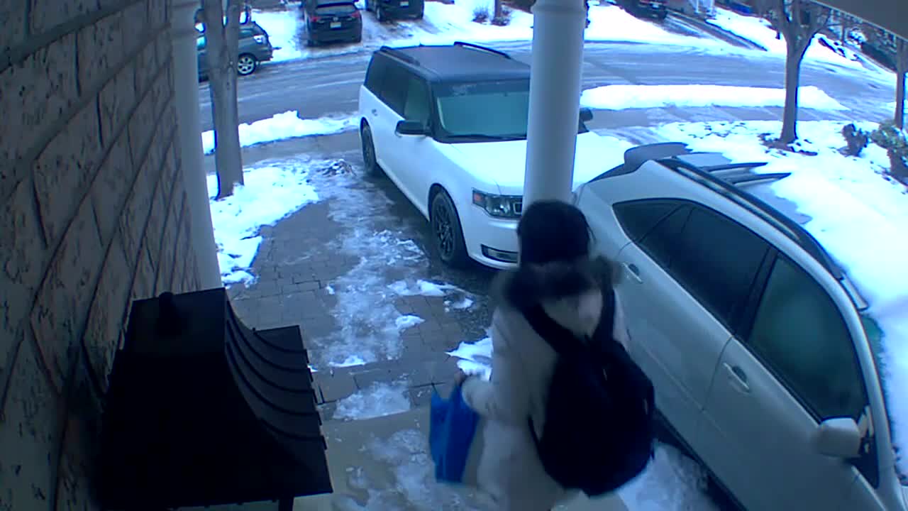 Girl Slips and Falls on Snow Covered Stairs
