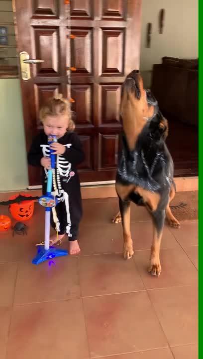 Dog and Toddler Dress Up as Skeletons