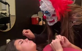 Girl Wears Clown Mask and Scares Client