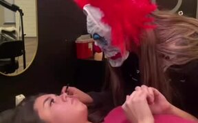 Girl Wears Clown Mask and Scares Client