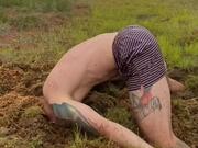 Man Hilariously Does Weird Jump Tricks in Mud