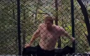 Man Falls Through Trampoline