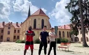 3 Guys Jump Together Over Diabolo and SkippingRope