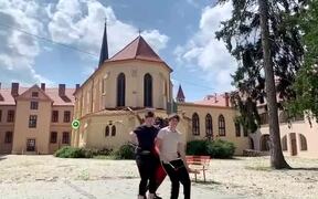 3 Guys Jump Together Over Diabolo and SkippingRope