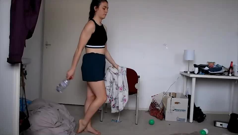 Girl Attempting Bottle Flip Challenge 