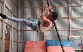 Circus Artist Shows Aerial Pole Act