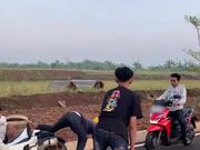 Uncontrolled Motorcycle Hits Scooter