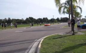 Sports Car Speeds up and Crashes Into Pole