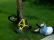 Little Kid on Bike Rides Into Pole