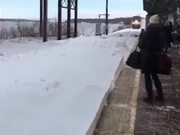 Amtrak Train On A Snowy Day