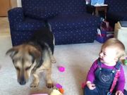 Baby Laughs At Bubble Eating Dog