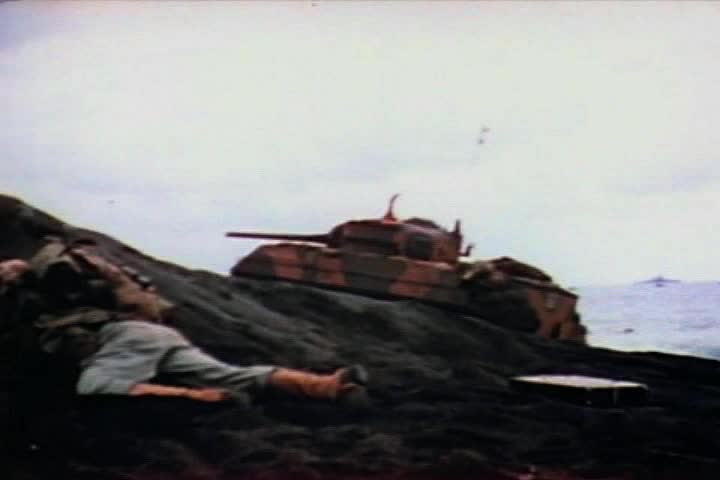 Iwo Jima - Armored Vehicles Move Inland